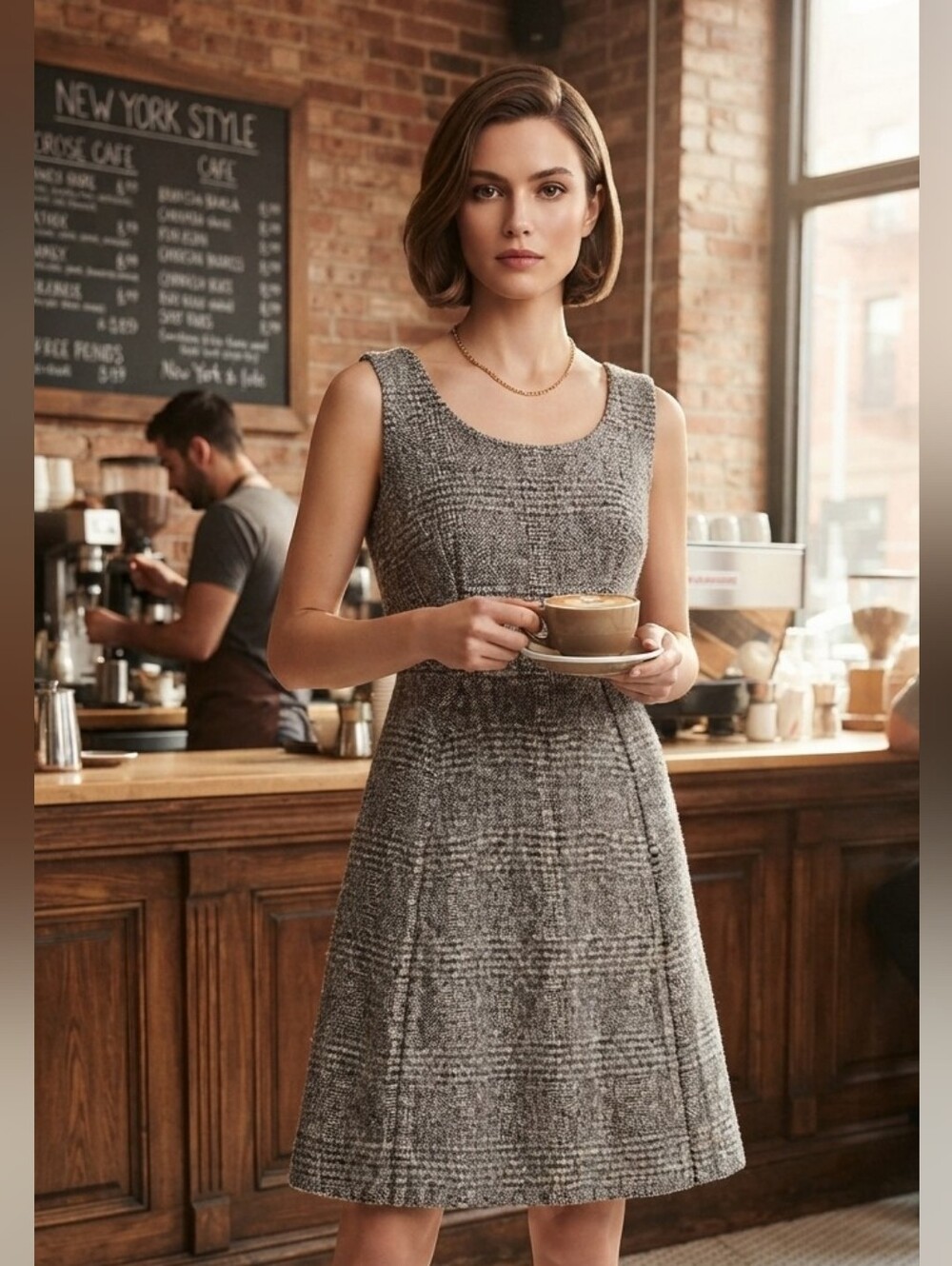 Gucci Sleeveless Gray Tweed Sheath Dress Wool S